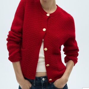 Red Button Knit Cardigan